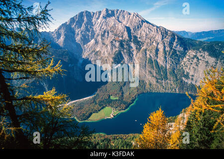 Vista sul Königssee e il massiccio del Watzmann, Bavaria Foto Stock