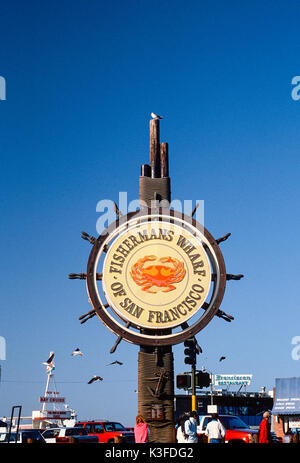 Pubblicità segno pescatori's Wharf di San Francisco Foto Stock