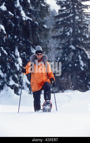 Con le racchette da neve a piedi a Schwangau in Algovia Foto Stock