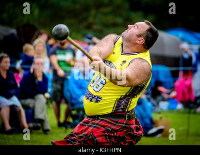 Peebles, Scozia UK 2 settembre 2017. Peebles Highland Games, il più grande "highland' giochi in confini scozzesi ha avuto luogo a Peebles su ECCETTO PONTI Foto Stock