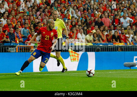 David Silva (21) giocatore spagnolo. In azione durante il match di qualificazione per il 2018 World Cup, Round 7, tra la Spagna vs Italia a stadio Santiago Bernabeu di Madrid in Spagna, il 2 settembre 2017 . Foto Stock