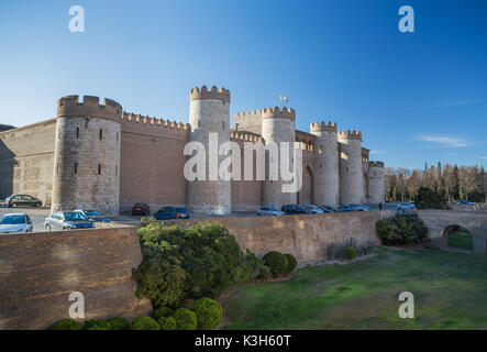 Spagna, regione di Aragona, Zaragoza City, Castillo de la Aljafería Palace Foto Stock