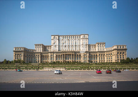 La Romania, Bucarest City, Unirii Boulevard, il Palazzo del Parlamento, Foto Stock