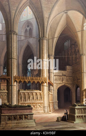 In Germania, in Baviera, Monaco di Baviera, il nuovo Museo Pinacoteca (Neue Pinakothek), Pittura intitolata 'Il coro di Westminster Abbey' (Im Chor der Abbazia di Westminster a Londra) da Max Emanuel Ainmiller datata 1849 Foto Stock