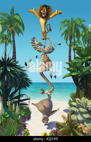 Il Madagascar nella foto (dall'alto in basso): Ben Stiller è la voce di Alex il leone, Chris Rock è la voce di Marty la zebra, David Schwimmer è la voce di Melman la giraffa e Jada Pinkett Smith è la voce di Gloria ippopotamo in DreamWorks Animation computer-commedia animata del Madagascar. MADAGASCAR [US 2005] Ben Stiller è la voce di Alex il leone, Chris Rock è la voce di Marty la zebra, David Schwimmer è la voce di Melman la giraffa e Jada Pinkett Smith è la voce di Gloria ippopotamo data: 2005 Foto Stock