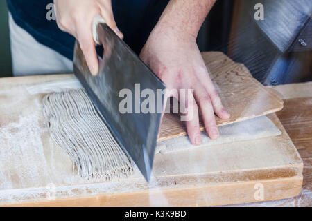 Giappone, Hoshu, Tokyo, Katsushika Shibamata, tradizionale a base di noodle rendendo Foto Stock