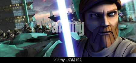 STAR WARS: The Clone Wars Jedi Knight Kenobi, la sua spada laser pronto all'uso, si prepara per la battaglia data: 2008 Foto Stock