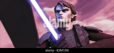 STAR WARS: Clone Wars Cavaliere Jedi Anakin Skywalker, la sua spada laser pronto all'uso, si prepara per la battaglia data: 2008 Foto Stock