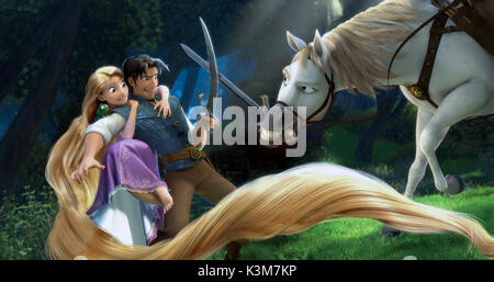 TANGLED aka RAPUNZEL Mandy Moore voci Rapunzel, ZACHARY LEVI voci Flynn Rider, Maximus aggrovigliato data: 2010 Foto Stock