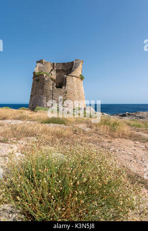 Santa Cesarea Terme, Porto Miggiano, provincia di Lecce e Salento puglia, Italia. La torre Miggiano Foto Stock