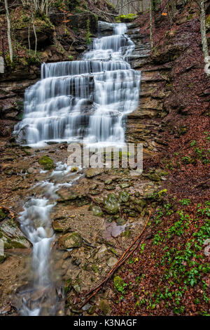 Le tre cascate cascata nella Foresta, Parco Nazionale delle Foreste Casentinesi NP, Toscana, Italia Foto Stock