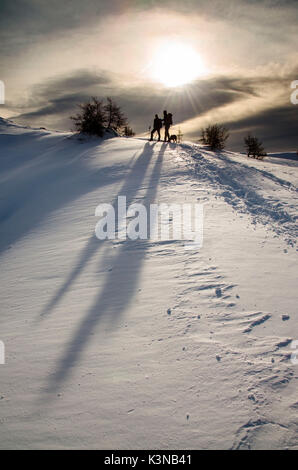 Sci alpinisti in controluce (Gressoney, Valle d'Aosta, Italia) Foto Stock