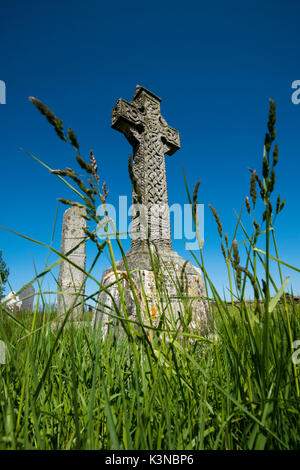 Old Kilcullen (Cill Chuilinn), nella contea di Kildare, provincia di Leinster, Irlanda, Europa. Decorate ad alta Croce nel vecchio cimitero storico. Foto Stock