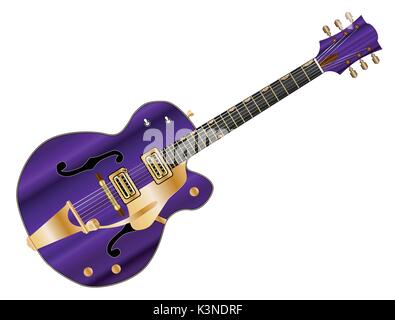 Un tipico paese e western chitarra in viola su sfondo bianco Illustrazione Vettoriale