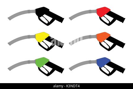 Pompa di alimentazione di benzina la presa con la mano le icone su sfondo bianco Illustrazione Vettoriale