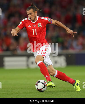 Wales' Gareth Bale durante le Qualifiche della Coppa del mondo FIFA 2018, partita del gruppo D al Cardiff City Stadium. PREMERE ASSOCIAZIONE foto. Data immagine: Sabato 2 settembre 2017. Vedi PA storia CALCIO Galles. Il credito fotografico dovrebbe essere: David Davies/PA Wire. . Foto Stock