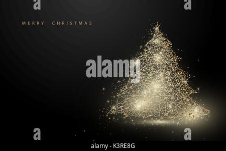 Poligono di bassa oro albero di natale wireframe sfondo mesh Illustrazione Vettoriale
