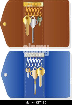 In pelle catena chiave isolato con chiave Illustrazione Vettoriale