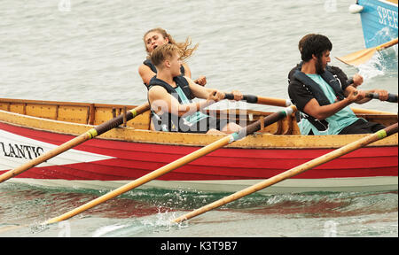 Newquay, Cornwall, Regno Unito. 03Sep, 2017. Heritage Gig canottaggio onorevoli campionati, Newquay, Cornwall, Regno Unito. Credito: Robert Taylor/Alamy Live News Foto Stock