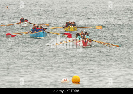 Newquay, Cornwall, Regno Unito. 03Sep, 2017. Heritage Gig canottaggio onorevoli campionati, Newquay, Cornwall, Regno Unito. Credito: Robert Taylor/Alamy Live News Foto Stock