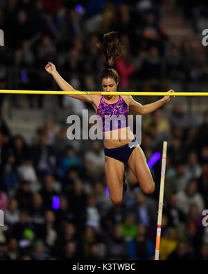 Katerina Stefanidi in azione polevault durante la IAAF Diamond League a King Baudouin Stadium Bruxelles Belgio il 01 settembre 2017 Graham / GlennSports Foto Stock