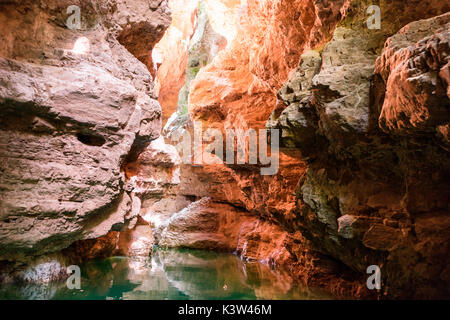 Il canyon del fiume Novella visto dal kayak, Santa Giustina Lago, Val di Non, in provincia di Trento, Trentino Alto Adige, Italia, Europa Foto Stock