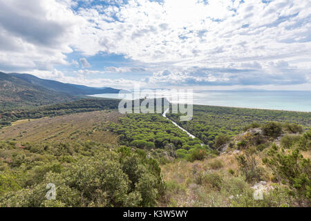 Vista panoramica sul Parco della Maremma. Torre di Castelmarino, Alberese Parco della Maremma(Parco della Maremma, Grosseto, provincia di Grosseto, Toscana, Italia, Europa Foto Stock