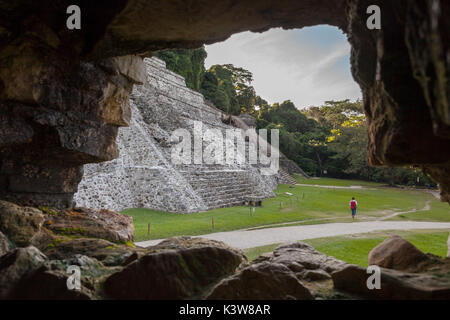 Tempio di iscrizioni, Palenque sito archeologico, Palenque National Park, Chiapas, Messico. Foto Stock