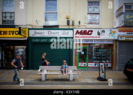 Landmark Stockport Centro Città Cheshire in gtr manchester St Princess Street tradizionali negozi indipendenti Foto Stock