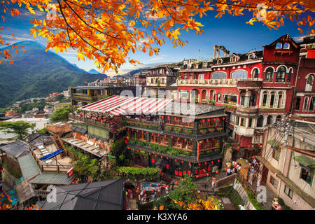 Il Jiufen, Taipei, Taiwan. Il significato del testo in cinese nella foto è il Red Globe di Jiufen Foto Stock