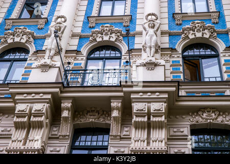 Art Noveau facciate, Riga, Lettonia. Foto Stock