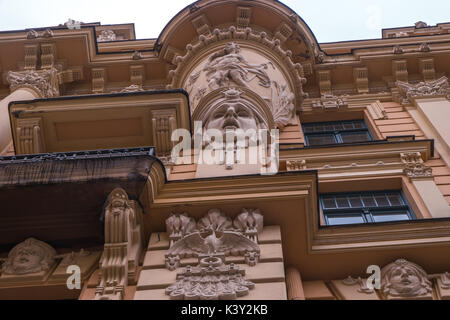 Art Noveau facciate, Riga, Lettonia. Foto Stock