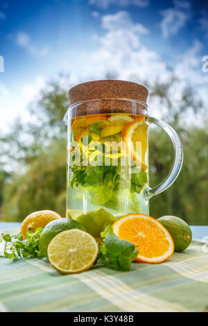 Estivo rinfrescante cocktail fatti in casa con frutta fresca Foto Stock