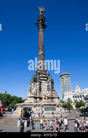 Christopher Columbus Colon monumento a Barcellona la capitale e la più grande città della Catalogna, in Spagna Foto Stock