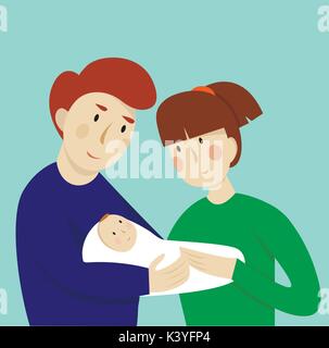 Illustrazione della giovane con il bambino. Concetto di maternità, di amore e di cura.