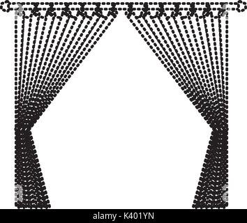 Tenda decorativa aperto della camera di contenimento di un polo silhouette tratteggiata su sfondo bianco Illustrazione Vettoriale