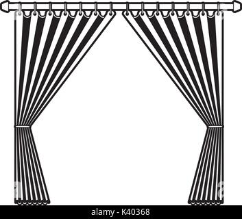 Tenda decorativa aperto della camera di contenimento di un polo colore nero sezione silhouette su sfondo bianco Illustrazione Vettoriale