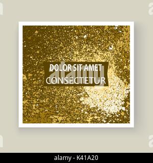Oro spruzzi di vernice, splatter esplosione glitter cornice artistica copre design. Natale decorativo texture granito Spray giallo oro sfondi bianco Illustrazione Vettoriale