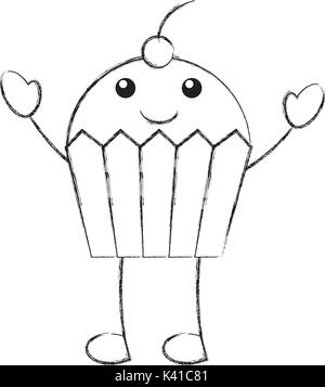 Kawaii divertimento cupcake sweet cartoon cibo Illustrazione Vettoriale