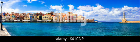 Vista panoramica di Chania a Creta,vecchia città veneziana,Grecia. Foto Stock