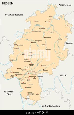 Stato di Hesse mappa vettoriale in lingua tedesca Illustrazione Vettoriale