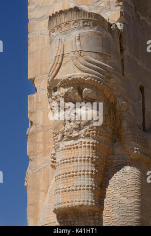 La porta di tutte le nazioni, Persepolis, Iran. lamassus, tori con le teste di uomo barbuto Foto Stock