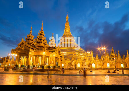 Shwedagon pagoda di notte a Yangon, Myanmar. Foto Stock