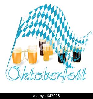 Oktoberfest banner di colore bavarese. Luce e birra scura. Vacanza di Baviera con blu e bandiera bianca Oktoberfest. illustrazione Illustrazione Vettoriale