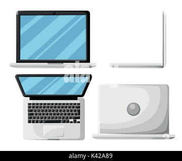Laptop minimo isolato su sfondo bianco. Design piatto per business marketing finanziario pubblicità bancario evento commerciale nel concetto di minima spesa Illustrazione Vettoriale