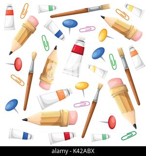Pennello Set di tubi di illustrazione vettoriale sfondo Cartoon Art Materials set di icone cavalletto tavolozza di vernice pagina del sito web e mobile app design el vettore Illustrazione Vettoriale