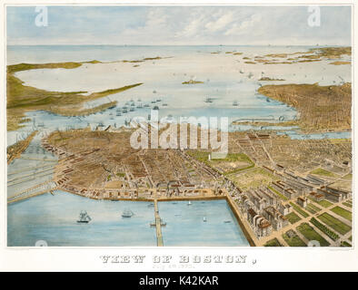 Vecchio vista aerea di Boston, Massachusetts. Di Fuchs e Weik, Philadelphia, 1870 Foto Stock