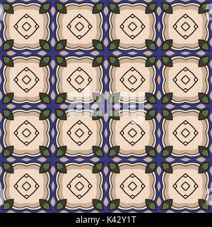 Seamless pattern illustrato fatta di elementi astratti in beige, blu, verde e nero Foto Stock