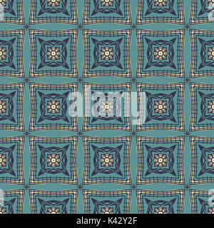 Seamless pattern illustrato fatta di elementi astratti in beige, turchese e nero Foto Stock