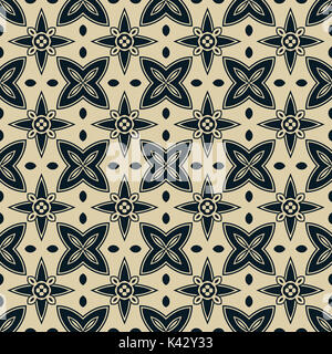 Seamless pattern illustrato fatta di elementi astratti in beige e blu scuro Foto Stock